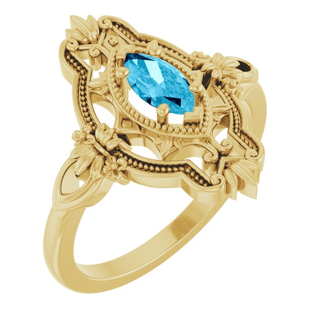 Marquise Aquamarine Solitaire Ring in Yellow Gold