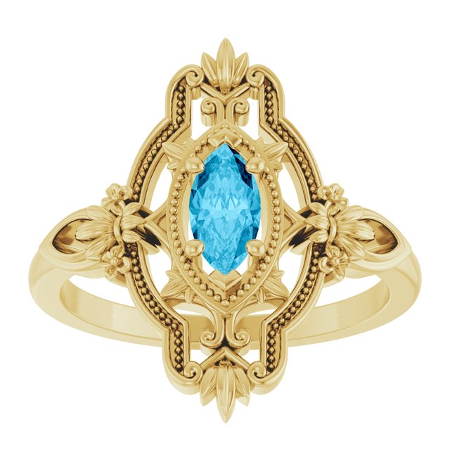 Marquise Aquamarine Solitaire Ring in Yellow Gold