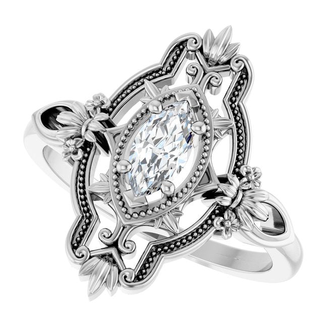 Marquise Stuller Lab-Grown Moissanite Ring in Gold and Platinum