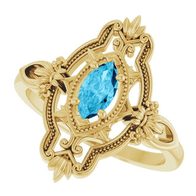 Marquise Aquamarine Solitaire Ring in Yellow Gold
