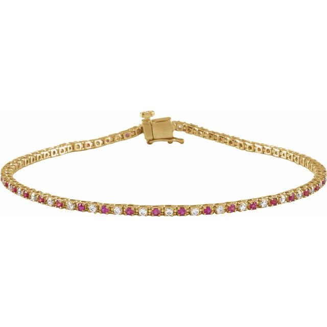 Round Natural Ruby & Natural Diamond Line Bracelet In Gold & Platinum