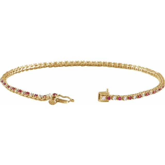 Round Natural Ruby & Natural Diamond Line Bracelet In Gold & Platinum