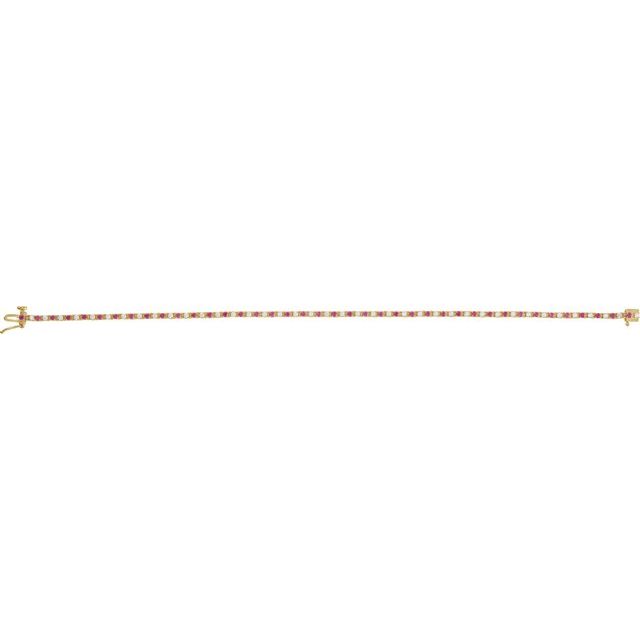 Round Natural Ruby & Natural Diamond Line Bracelet In Gold & Platinum