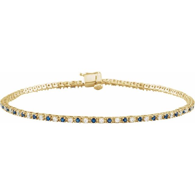Round Natural Blue Sapphire & Natural Diamond Line Bracelet In Gold & Platinum