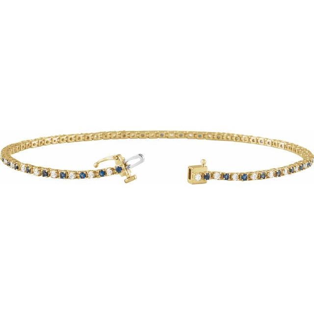 Round Natural Blue Sapphire & Natural Diamond Line Bracelet In Gold & Platinum