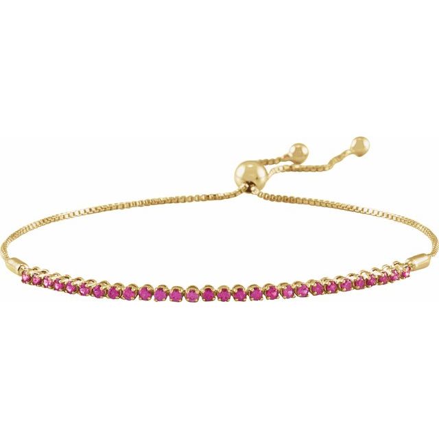 Round Natural Ruby Adjustable Bolo Bracelet In Gold & Platinum