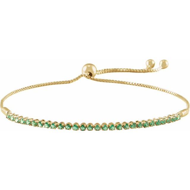 Round Natural Emerald Adjustable Bolo Bracelet In Gold & Platinum