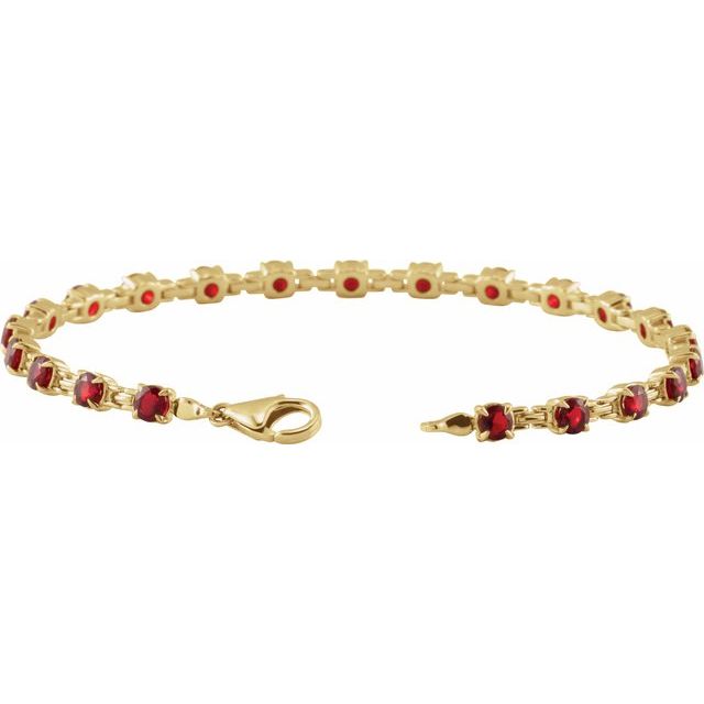 Round Natural Mozambique Garnet Line Bracelet In Gold & Platinum