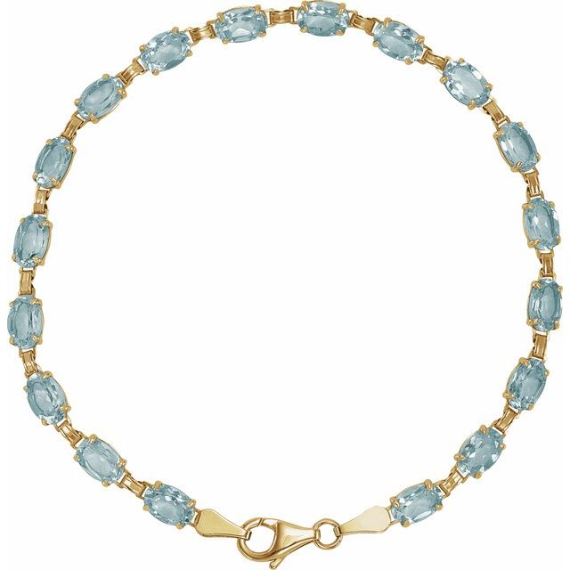 Oval Natural Sky Blue Topaz Line Bracelet In Gold & Platinum