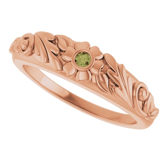 Round Green Sapphire Symbols Ring in Rose Gold