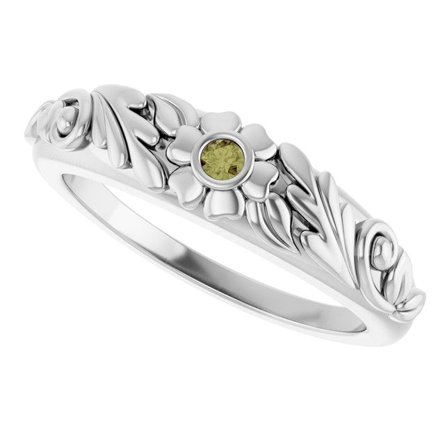 Round Green Sapphire Symbols Ring in Gold and Platinum