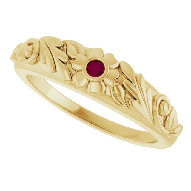 Round Rhodolite Garnet Symbols Ring in Gold