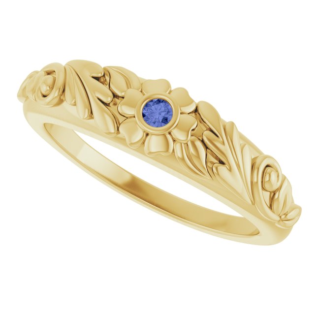 Round Tanzanite Symbols Ring in Yellow Gold