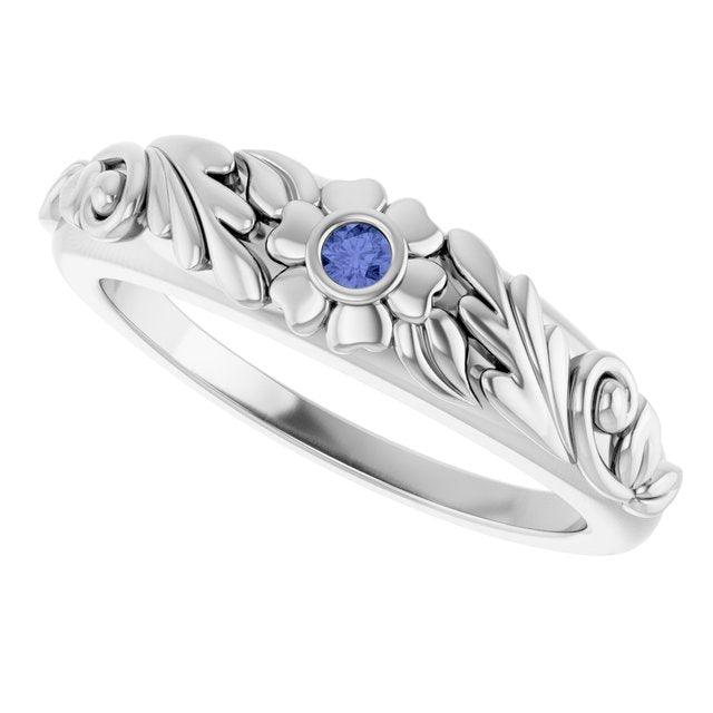 Round Tanzanite Symbols Ring in White Gold