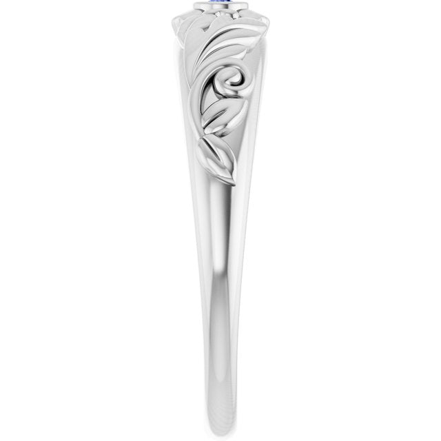 Round Tanzanite Symbols Ring in Platinum
