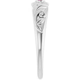 Round Rhodolite Garnet Symbols Ring in Gold and Platinum