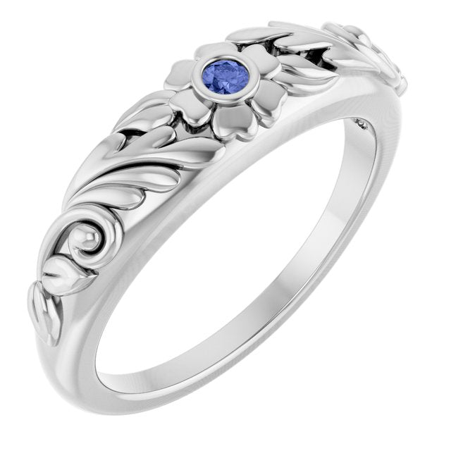 Round Tanzanite Symbols Ring in Platinum