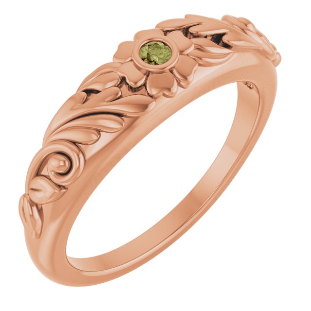Round Green Sapphire Symbols Ring in Rose Gold