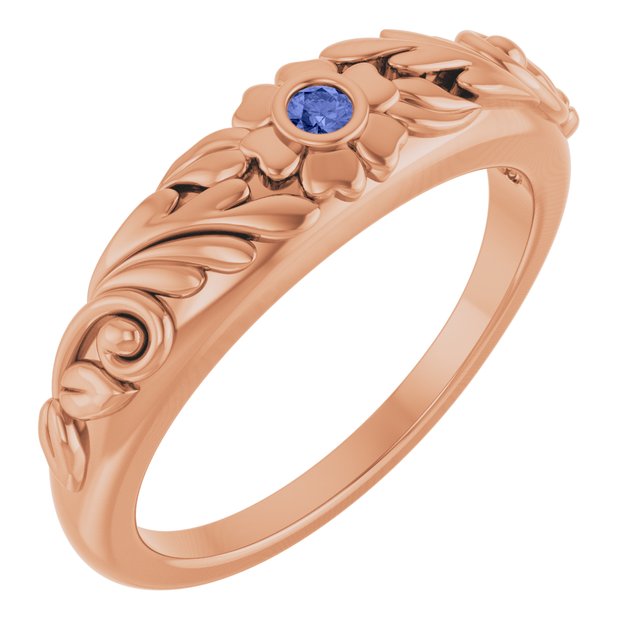 Round Tanzanite Symbols Ring in Rose Gold