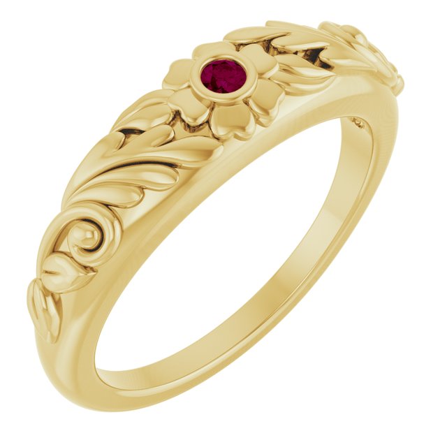 Round Rhodolite Garnet Symbols Ring in Gold