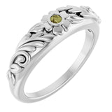 Round Green Sapphire Symbols Ring in Gold and Platinum