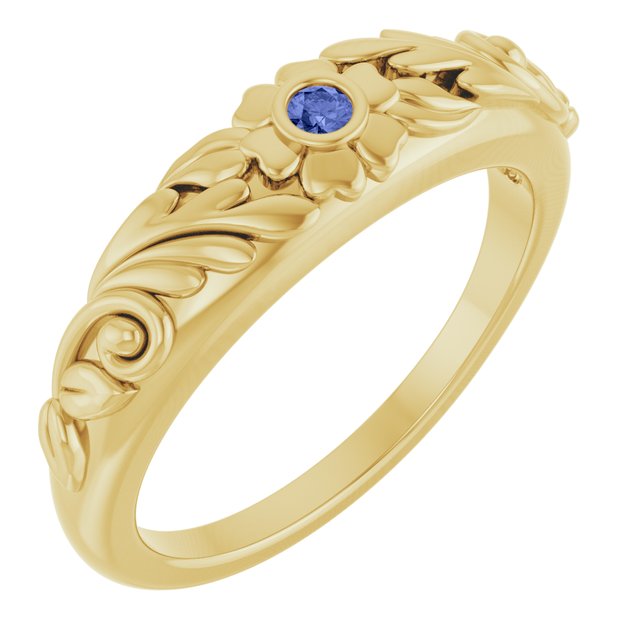 Round Tanzanite Symbols Ring in Yellow Gold