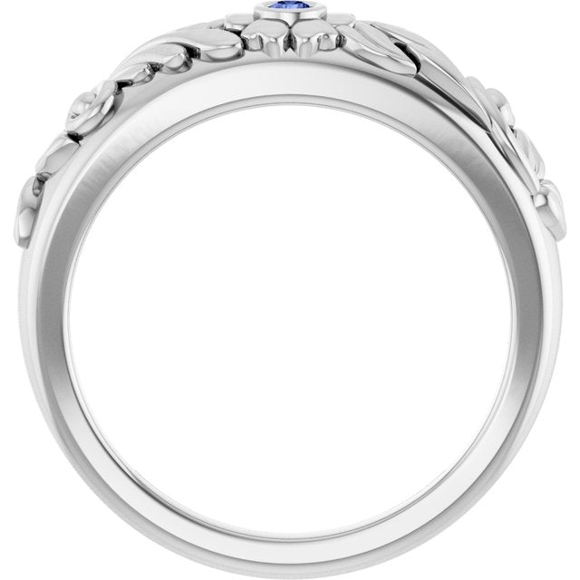 Round Tanzanite Symbols Ring in Platinum