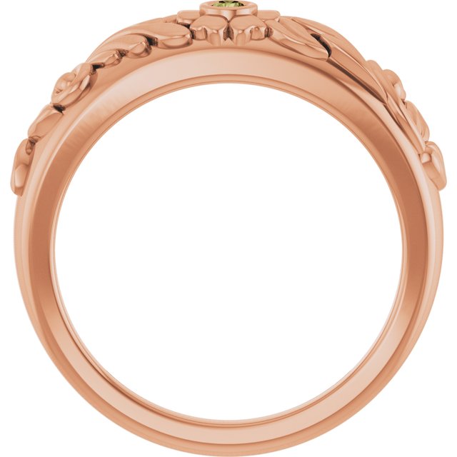 Round Green Sapphire Symbols Ring in Rose Gold