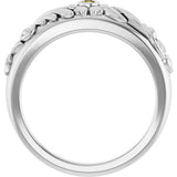 Round Green Sapphire Symbols Ring in White Gold