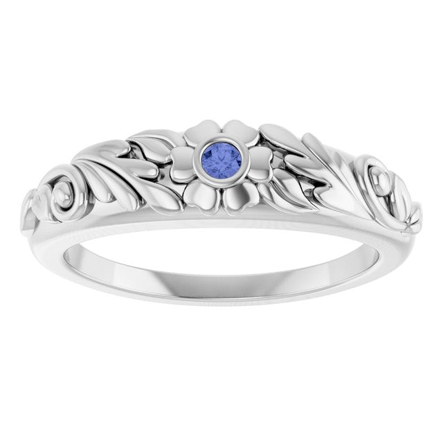 Round Tanzanite Symbols Ring in Platinum