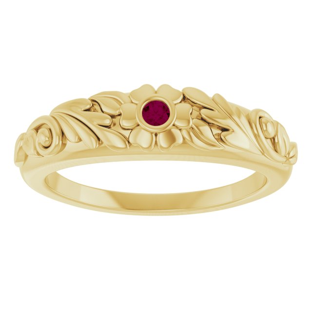 Round Rhodolite Garnet Symbols Ring in Gold