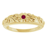 Round Rhodolite Garnet Symbols Ring in Gold