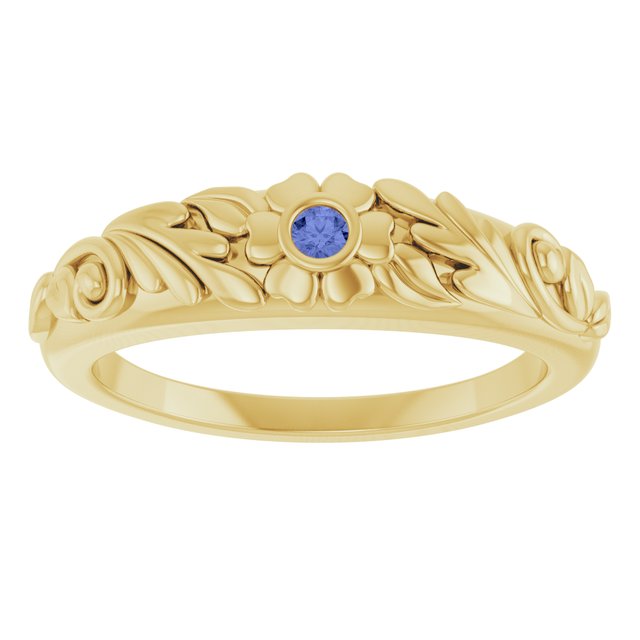 Round Tanzanite Symbols Ring in Yellow Gold