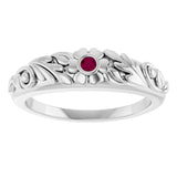 Round Rhodolite Garnet Symbols Ring in Gold and Platinum