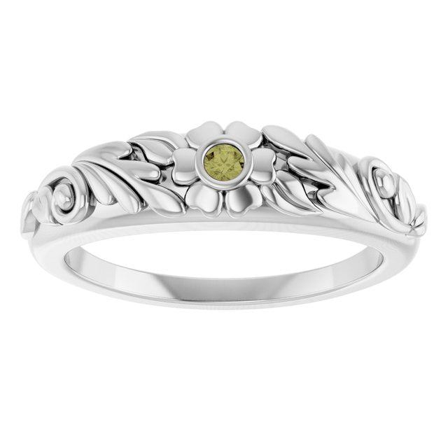 Round Green Sapphire Symbols Ring in Gold and Platinum