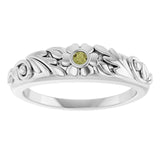 Round Green Sapphire Symbols Ring in White Gold
