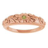 Round Green Sapphire Symbols Ring in Rose Gold