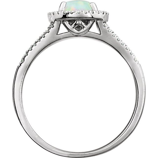 Round Lab-Grown White Opal & Diamond Halo Ring in White Gold