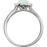 Round Lab-Grown White Opal & Diamond Halo Ring in White Gold