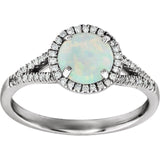 Round Lab-Grown White Opal & Diamond Halo Ring in White Gold