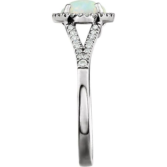 Round Lab-Grown White Opal & Diamond Halo Ring in White Gold