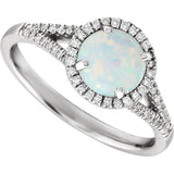 Round Lab-Grown White Opal & Diamond Halo Ring in White Gold