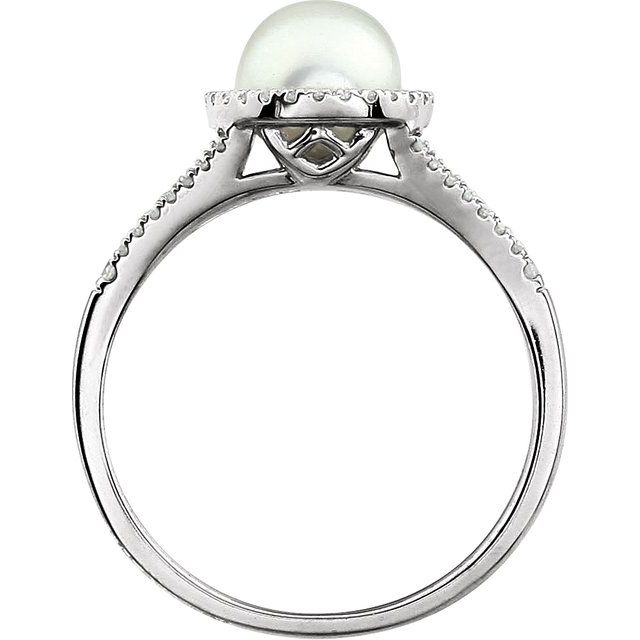 Pearl Cultured White Freshwater Pearl & Diamond Ring in White Gold