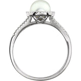 Pearl Cultured White Freshwater Pearl & Diamond Ring in White Gold