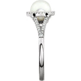 Pearl Cultured White Freshwater Pearl & Diamond Ring in White Gold
