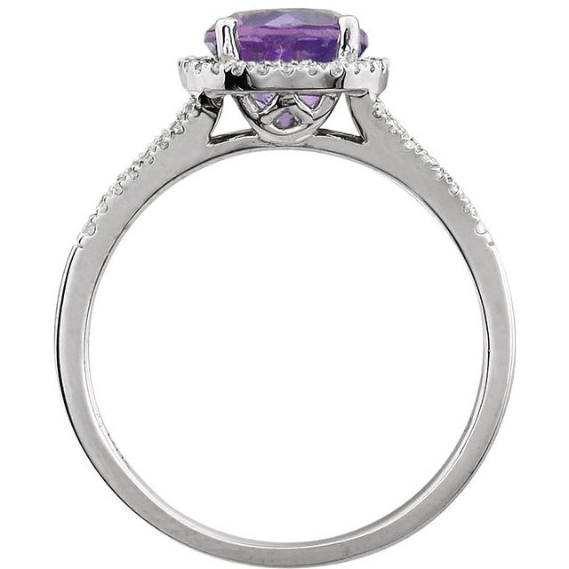 Round Amethyst Halo Ring with Diamond Accents in White Gold