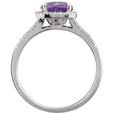 Round Amethyst Halo Ring with Diamond Accents in White Gold