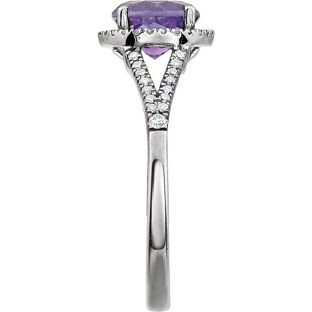 Round Amethyst Halo Ring with Diamond Accents in White Gold