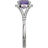 Round Amethyst Halo Ring with Diamond Accents in White Gold
