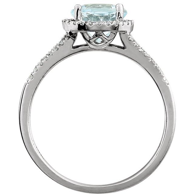 Round Aquamarine Halo Ring with Diamond Accents in White Gold